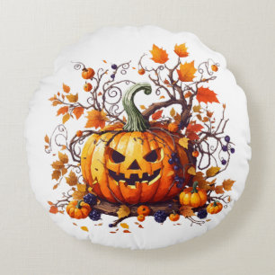 autumn Halloween funny pumpkin Round Cushion