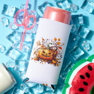 autumn Halloween funny pumpkin Seltzer Can Cooler