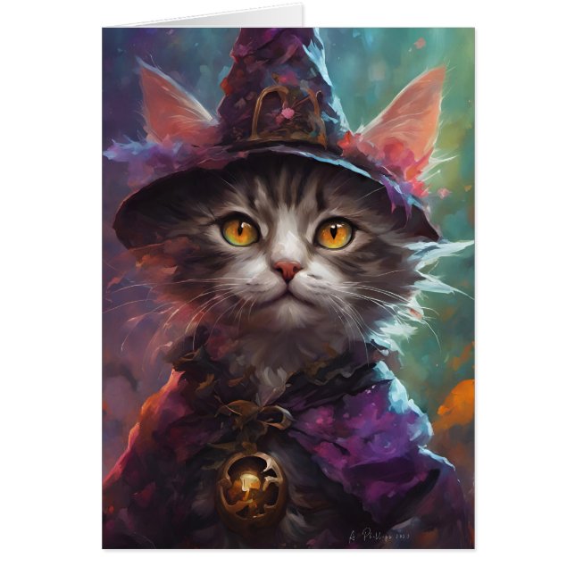 Autumn Halloween Kitten in a Witch Costume (Front)