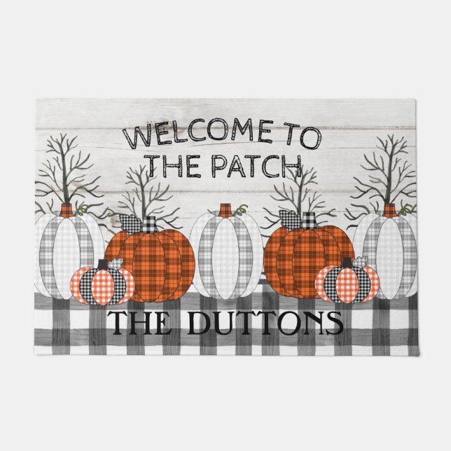 Autumn Halloween Pumpkin Monogram Doormat (Front)