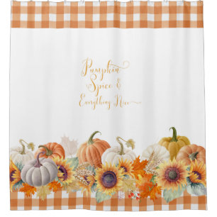 Autumn Halloween Pumpkin Spice Farmhouse Check Shower Curtain
