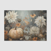 Autumn Halloween Pumpkin with Flowers Decoupage