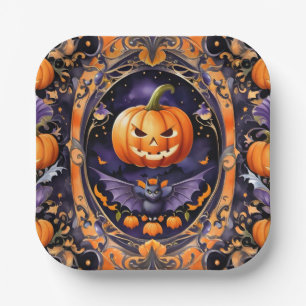 Autumn Halloween Trendy Pumpkin Collection Paper Plate