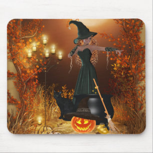 Autumn Halloween Witch Mouse Pad