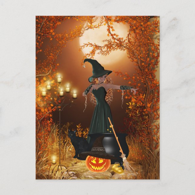 Autumn Halloween Witch Postcard (Front)