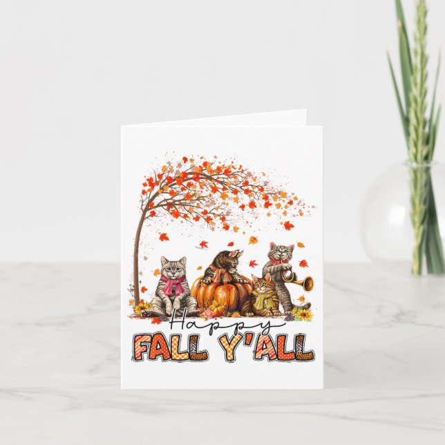Autumn Happy Fall Yall Cats Autumn Lover Pumpkins  Card (Front)