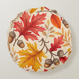 Autumn Harmony: A Colourful Fall Pattern Round Cushion