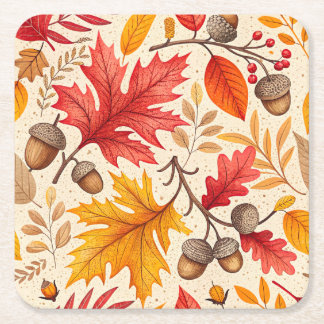 Autumn Harmony: A Colourful Fall Pattern Square Paper Coaster