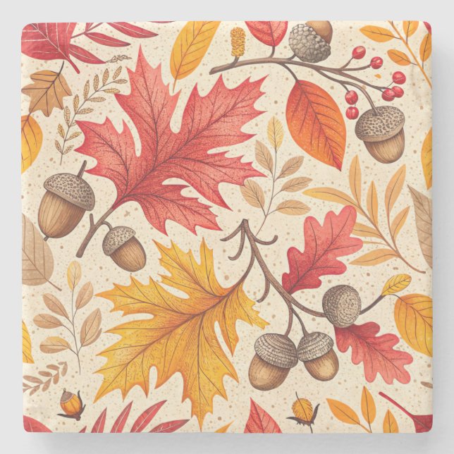 Autumn Harmony: A Colourful Fall Pattern Stone Coaster (Front)