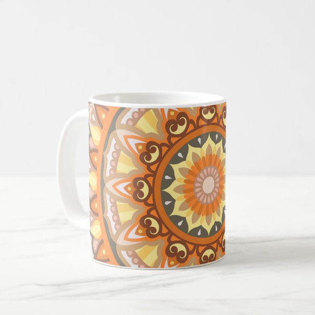 Autumn Harmony Mandala Cosy Fall Leaves Pattern Coffee Mug (Front Left)