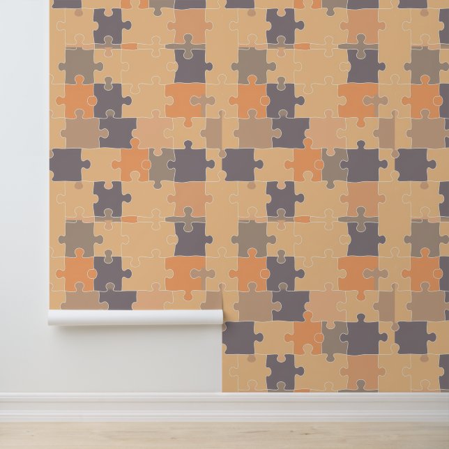 Autumn Harmony: Puzzle Pattern in Warm Neutrals Wallpaper (Application)