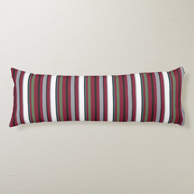 Autumn Harmony Stripes – Burgundy, Green, and Grey Body Cushion (Front)