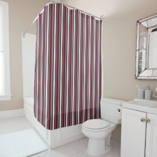 Autumn Harmony Stripes – Burgundy, Green, and Grey Shower Curtain