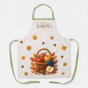 Autumn Harvest Basket with Apples and Leaves Apron