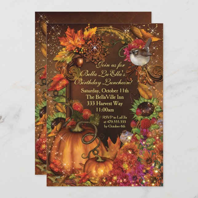 Autumn Harvest Birthday Celebration Invitations (Front/Back)