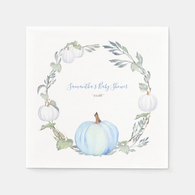Autumn Harvest Blue and White Pumpkin Napkin (Front)