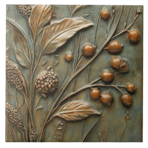 Autumn Harvest Botanical Berry Faux Relief Tile
