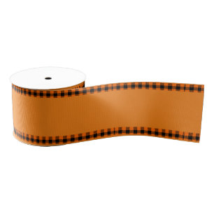 Autumn Harvest Charm - Orange with Plaid Edging Grosgrain Ribbon