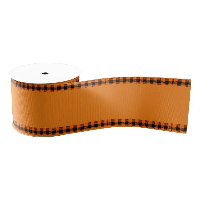 Autumn Harvest Charm - Orange with Plaid Edging Grosgrain Ribbon (Spool)