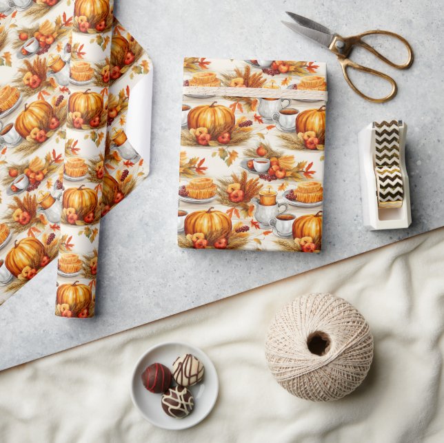 Autumn Harvest Coffee & Pumpkin Spice Wrapping Paper (Crafts)