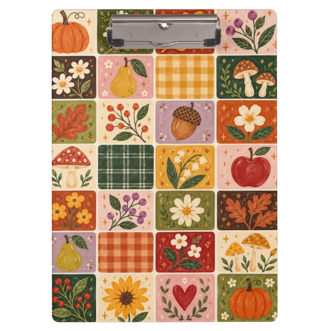 Autumn Harvest Floral Patchwork Pattern – Rustic F Clipboard (Front)