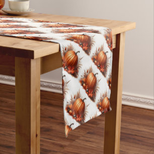 Autumn Harvest Foliage with Pumpkin Long Table Runner