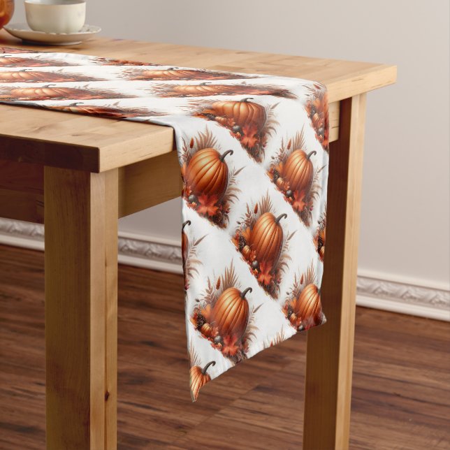 Autumn Harvest Foliage with Pumpkin Long Table Runner (In Situ)