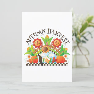 Autumn Harvest Folk Art Pumpkin and Sunflower Fall Invitation