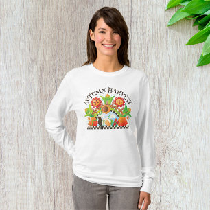 Autumn Harvest Folk Art Pumpkin and Sunflower Fall T-Shirt