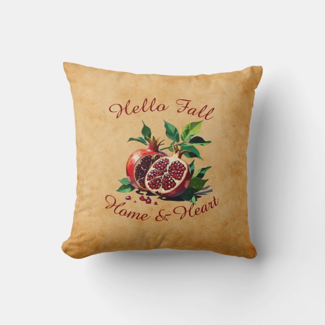 Autumn Harvest Fruit Art -Custom Text Throw Pillow (Front)