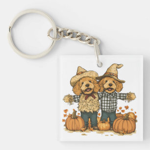 Autumn Harvest Goldendoodle Dogs Key Ring