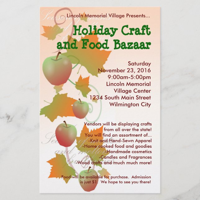 Autumn Harvest Holiday Craft Bazaar Small Flyer (Front)