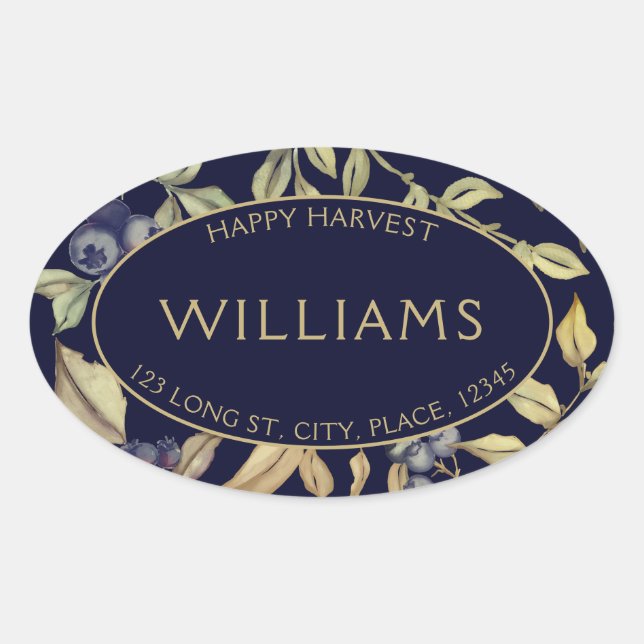 Autumn Harvest Leaves & Berries Customisable Oval Sticker (Front)