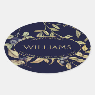 Autumn Harvest Leaves & Berries Customisable Oval Sticker