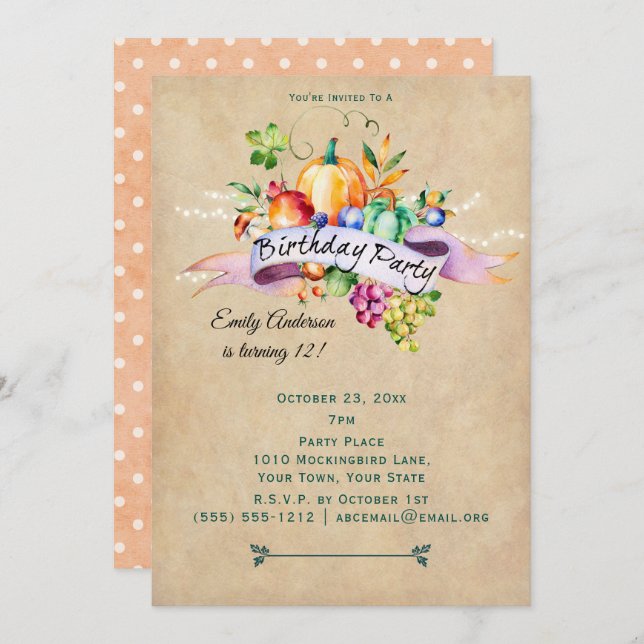 Autumn Harvest Lights Birthday Invitation (Front/Back)