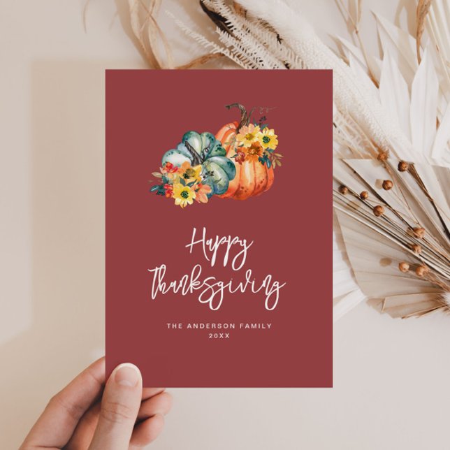 autumn harvest maroon happy thanksgiving holiday card (Creator Uploaded)