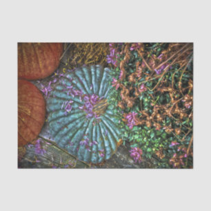 Autumn Harvest Orange Teal Pumpkins Floral Tissue Paper