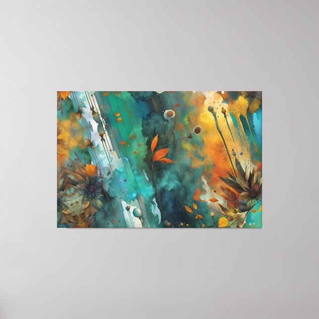Autumn harvest paint Teal Rust Gold Abstract Canvas Print (Front)