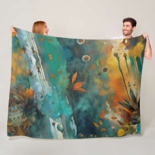 Autumn harvest paint Teal Rust Gold Abstract Fleece Blanket