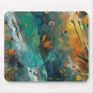 Autumn harvest paint Teal Rust Gold Abstract Mouse Pad