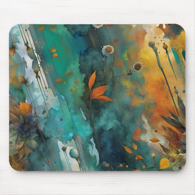 Autumn harvest paint Teal Rust Gold Abstract Mouse Pad (Front)