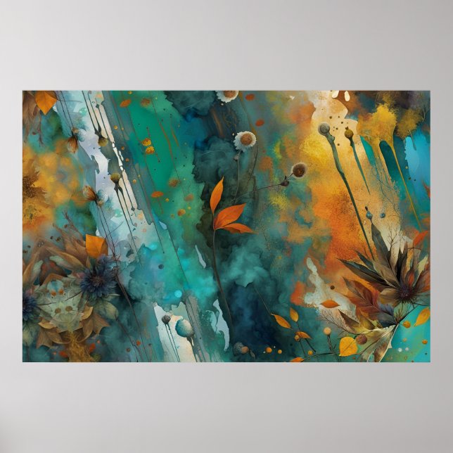 Autumn harvest paint Teal Rust Gold Abstract Poster (Front)