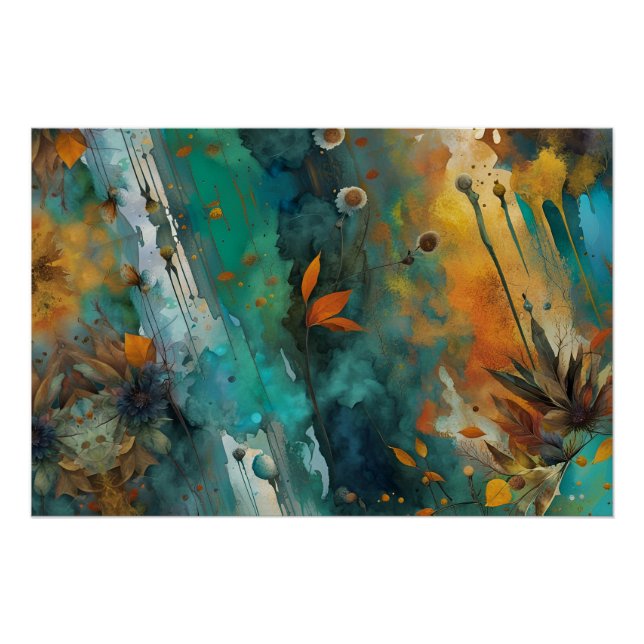 Autumn harvest paint Teal Rust Gold Abstract Poster (Front)
