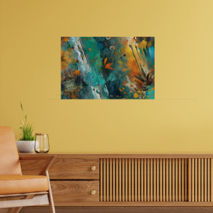 Autumn harvest paint Teal Rust Gold Abstract Poster
