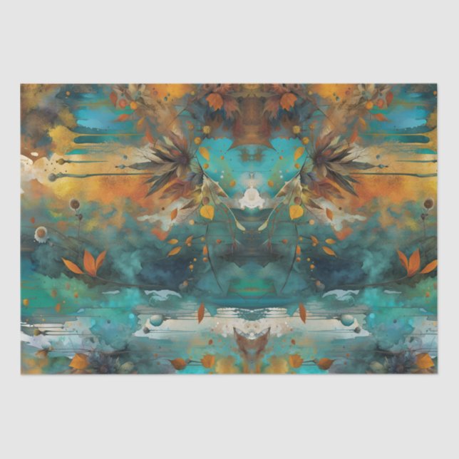 Autumn harvest paint Teal Rust Gold Abstract Tissue Paper (Front)