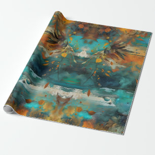 Autumn harvest paint Teal Rust Gold Abstract Wrapping Paper