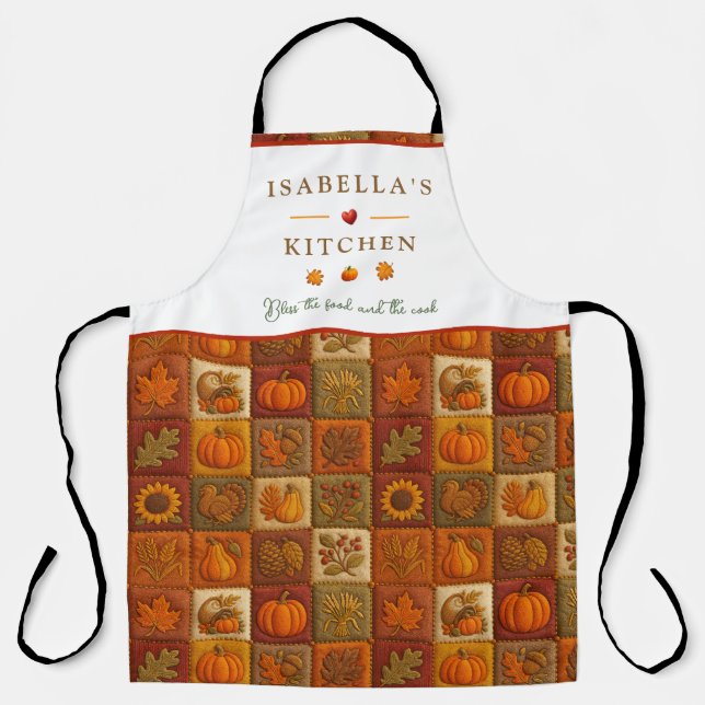 Autumn Harvest Patchwork with Blessing Quote Apron (Front)