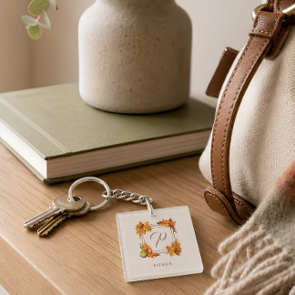 Autumn Harvest Personalised Monogram Key Ring