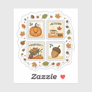 Autumn Harvest Postage Stamp Sticker – Cosy Pumpki