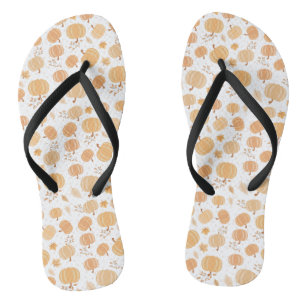 Autumn Harvest Pumpkin and Leaf Pastel Pattern Jandals